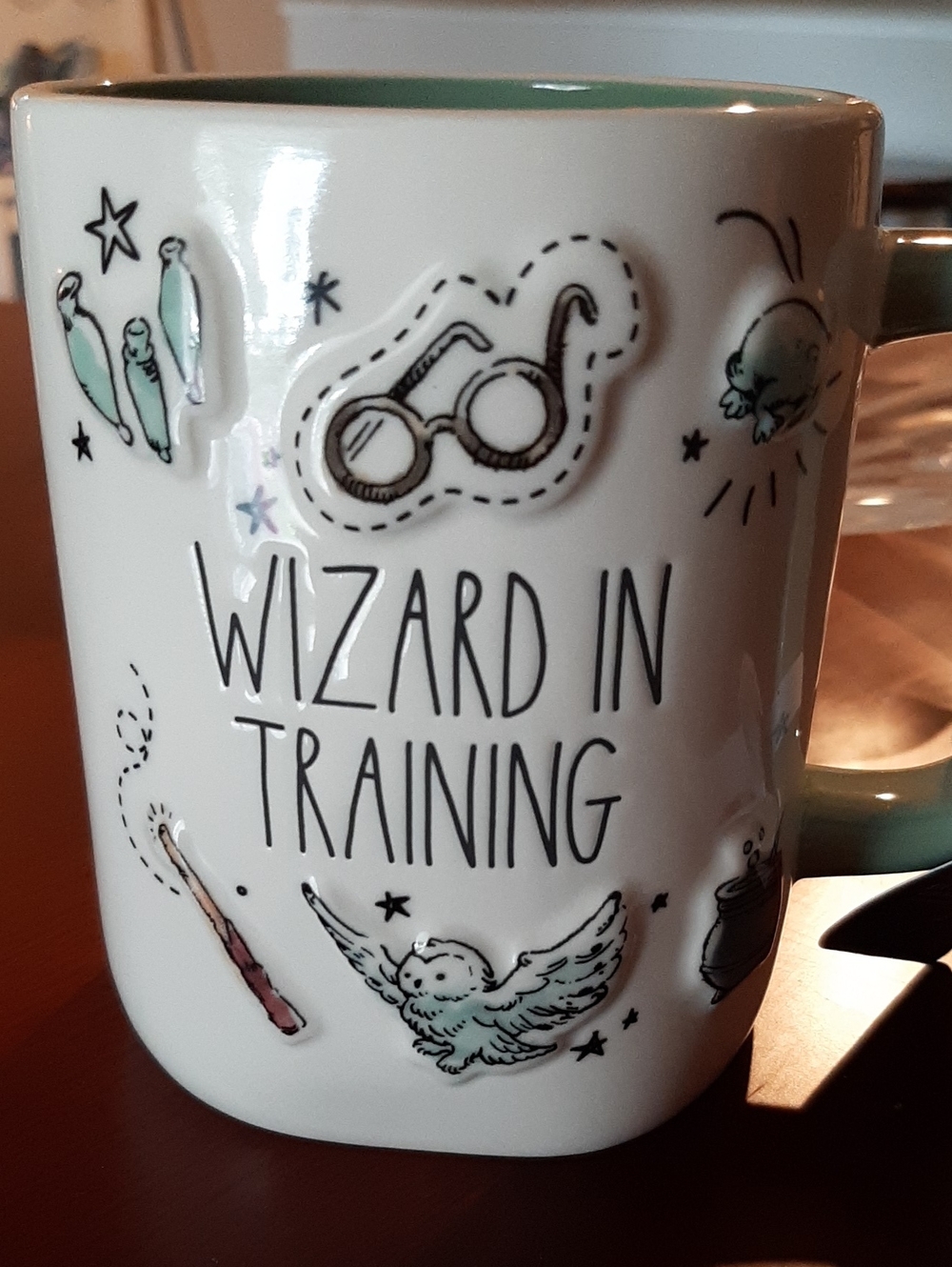 Rae Dunn Harry Potter Wizard In Training Ceramic Mug with Mint Handle, Nwt